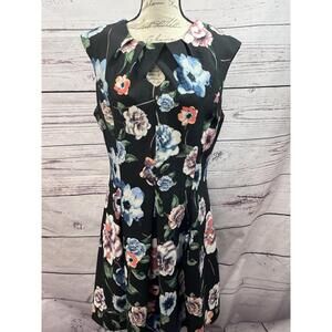 Roz & Ali Black Floral Sleeveless Fit And‎ Flare Dress Size 14